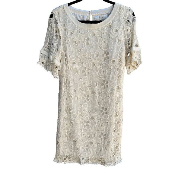 Eci New York Womens Boho Silk Ivory Floral Lace Sheer Short Sleeve Dress 12 - Picture 1 of 9